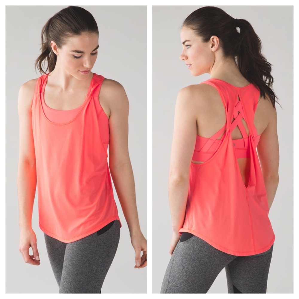 Lululemon neon orange double twist tank sz 4